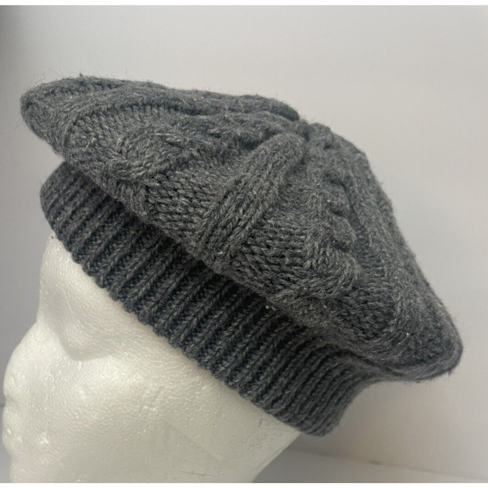 Vintage Aris Cable Knit Snood Gray Made in USA Beret/Hat Soft Stretch
